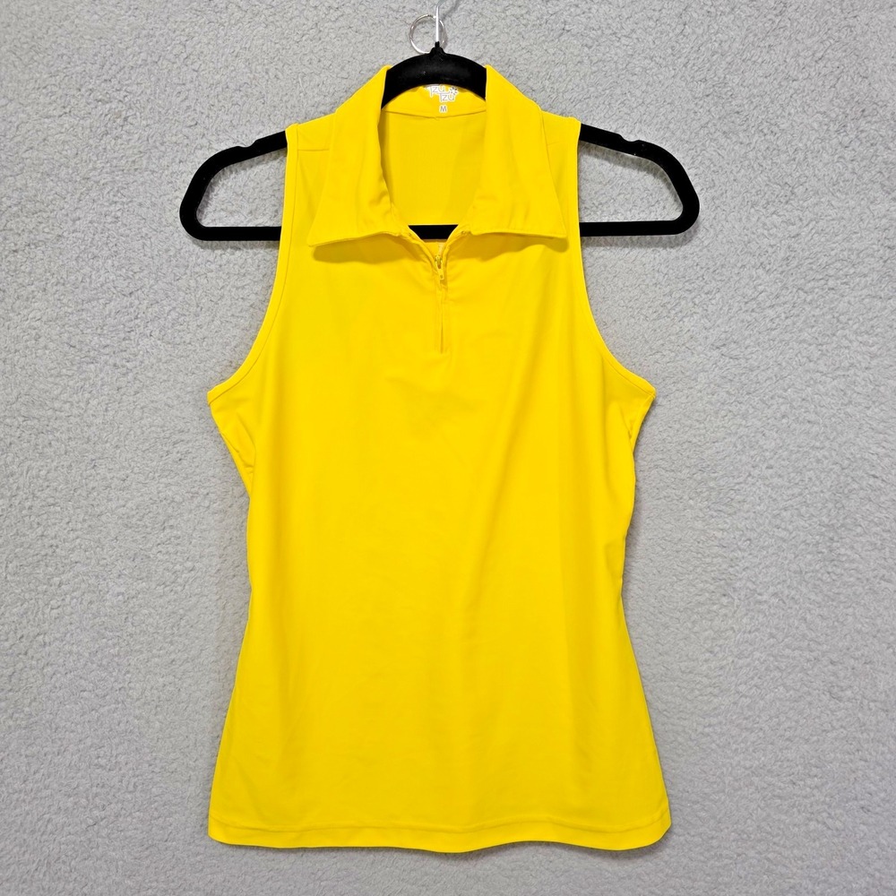 Tzu Tzu Bright Yellow Razorback Tank Top 1/4 Zip Collard Stretch Medium